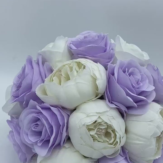 Lilac Ivory Wedding Bouquets, Artificial Flowers for bride and bridesmaids, Silk Bridal bouquets corsages boutonnieres, Wedding Flowers