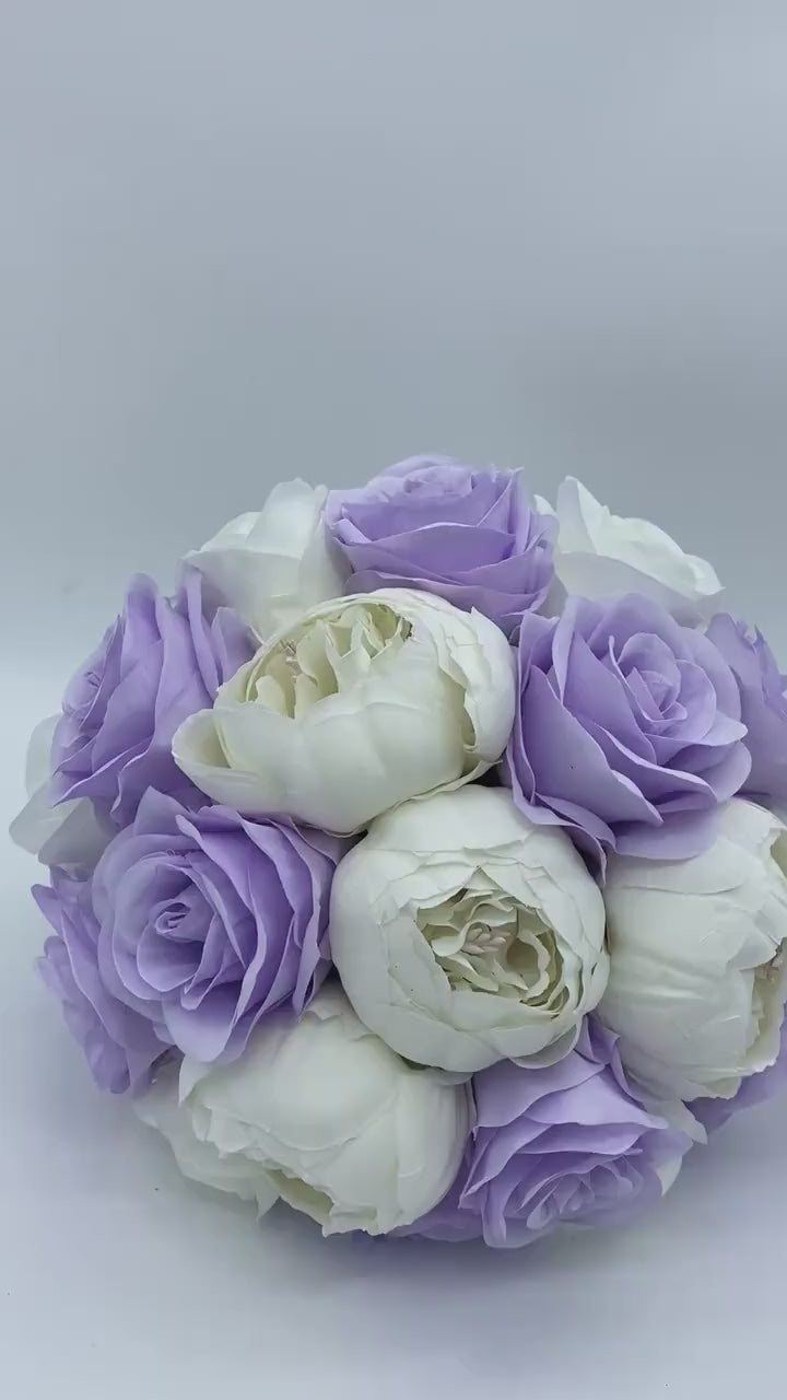 Lilac Ivory Wedding Bouquets, Artificial Flowers for bride and bridesmaids, Silk Bridal bouquets corsages boutonnieres, Wedding Flowers