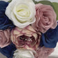 Artificial Wedding Flowers Navy and Dusty Rose, Silk Bridal bouquet and bridesmaids bouquets for weddings, Faux peony rose bouquets