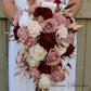 Rose Gold Cascade Bouquet, Dusty Rose Burgundy Bridal Bouquet, Artificial Wedding Bouquet Cascade
