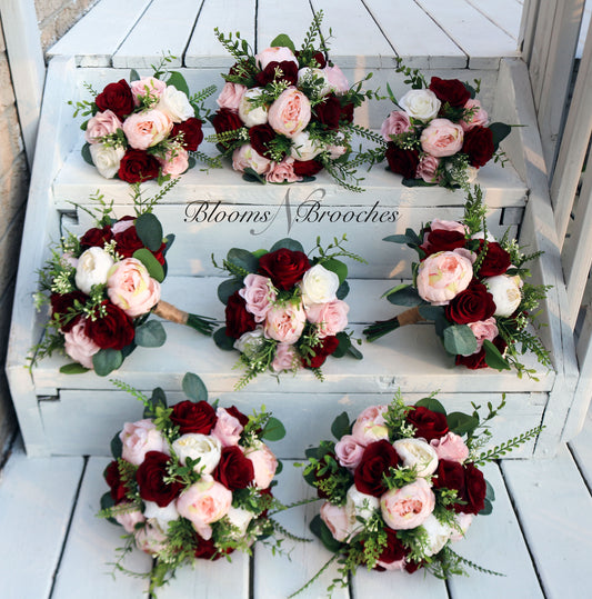 Wine and blush wedding bouquet, bridal bouquet, artificial bouquets, faux flowers for weddings