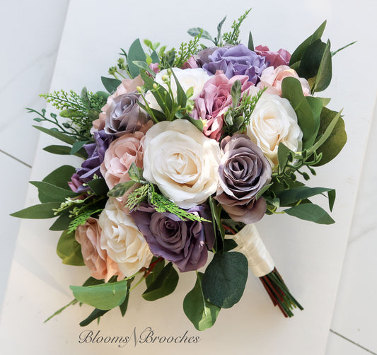 Purple and ivory bridal bouquet, wedding bouquet, artificial wedding bouquet, silk flowers, dusty purple bouquet boho wedding