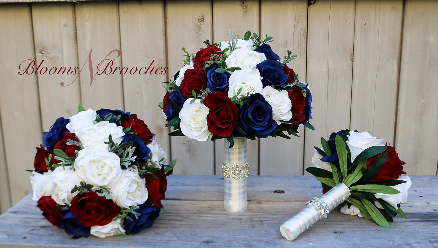 Wedding Bouquets, Bridal Bouquets, Wine, Navy, ivory Wedding Bouquet, Wedding Flowers, Bridesmaid Bouquets, Corsage, bridal Flower Package