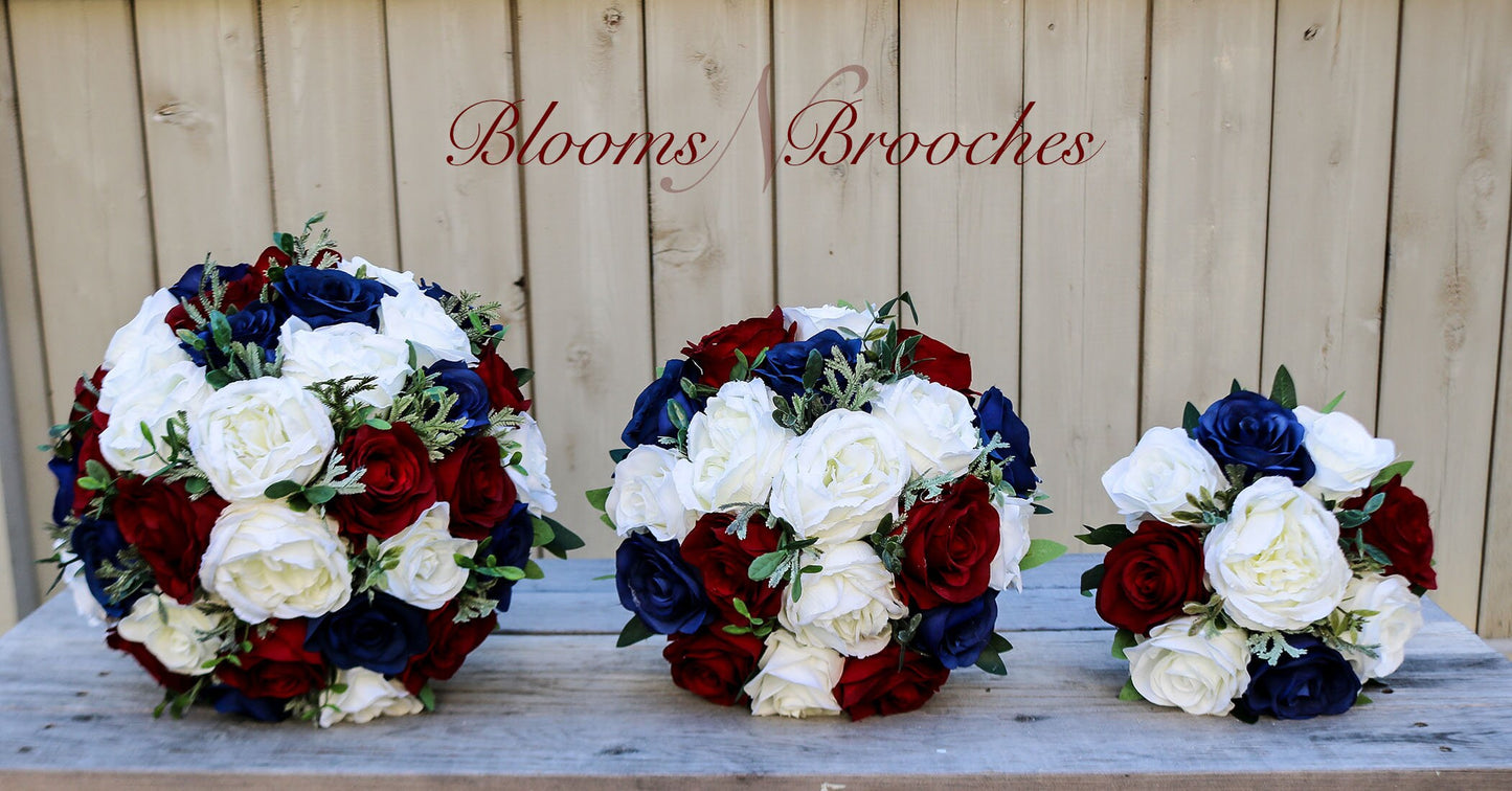 Wedding Bouquets, Bridal Bouquets, Wine, Navy, ivory Wedding Bouquet, Wedding Flowers, Bridesmaid Bouquets, Corsage, bridal Flower Package