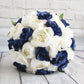 Wedding Bouquet Navy and Ivory, Bridal Bouquet With Rhinestone and Pearls, Wedding Flowers, Bridesmaid Bouquets, bridal Flower Package