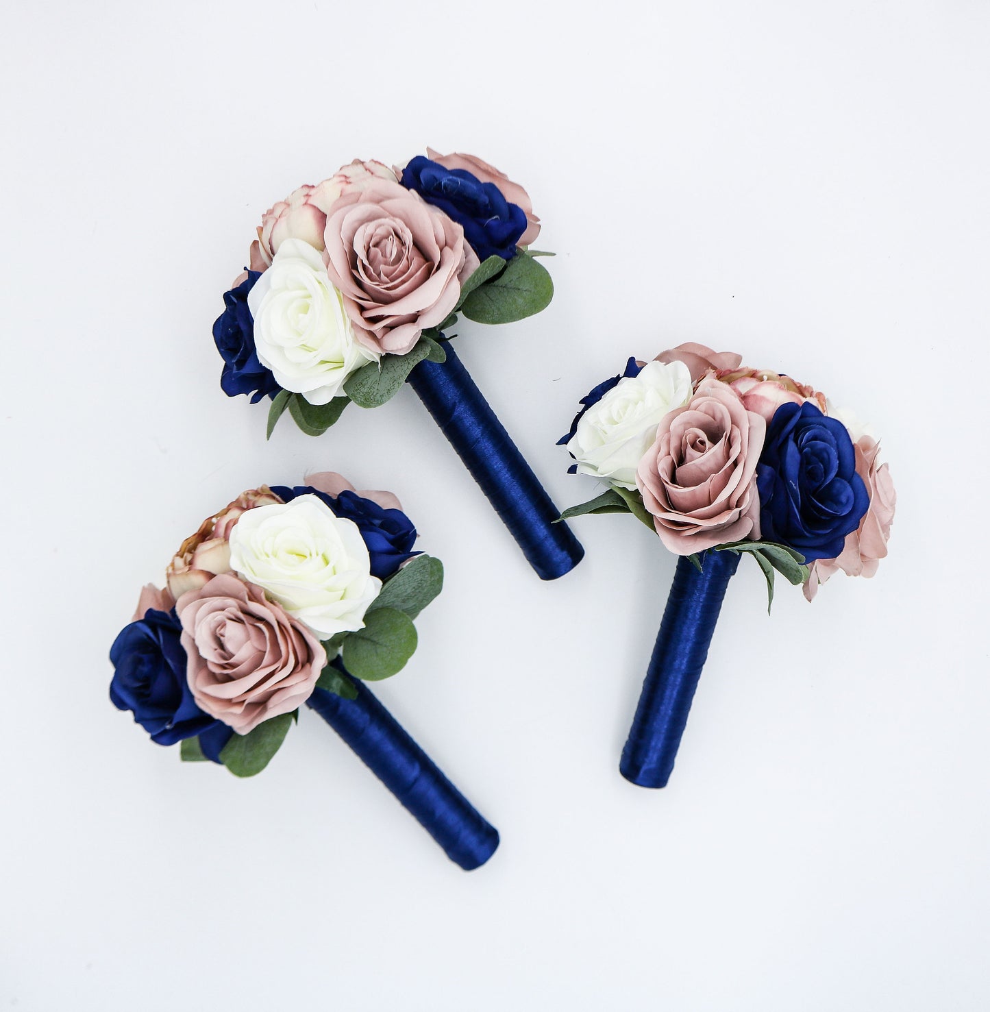 Artificial Wedding Flowers Navy and Dusty Rose, Silk Bridal bouquet and bridesmaids bouquets for weddings, Faux peony rose bouquets
