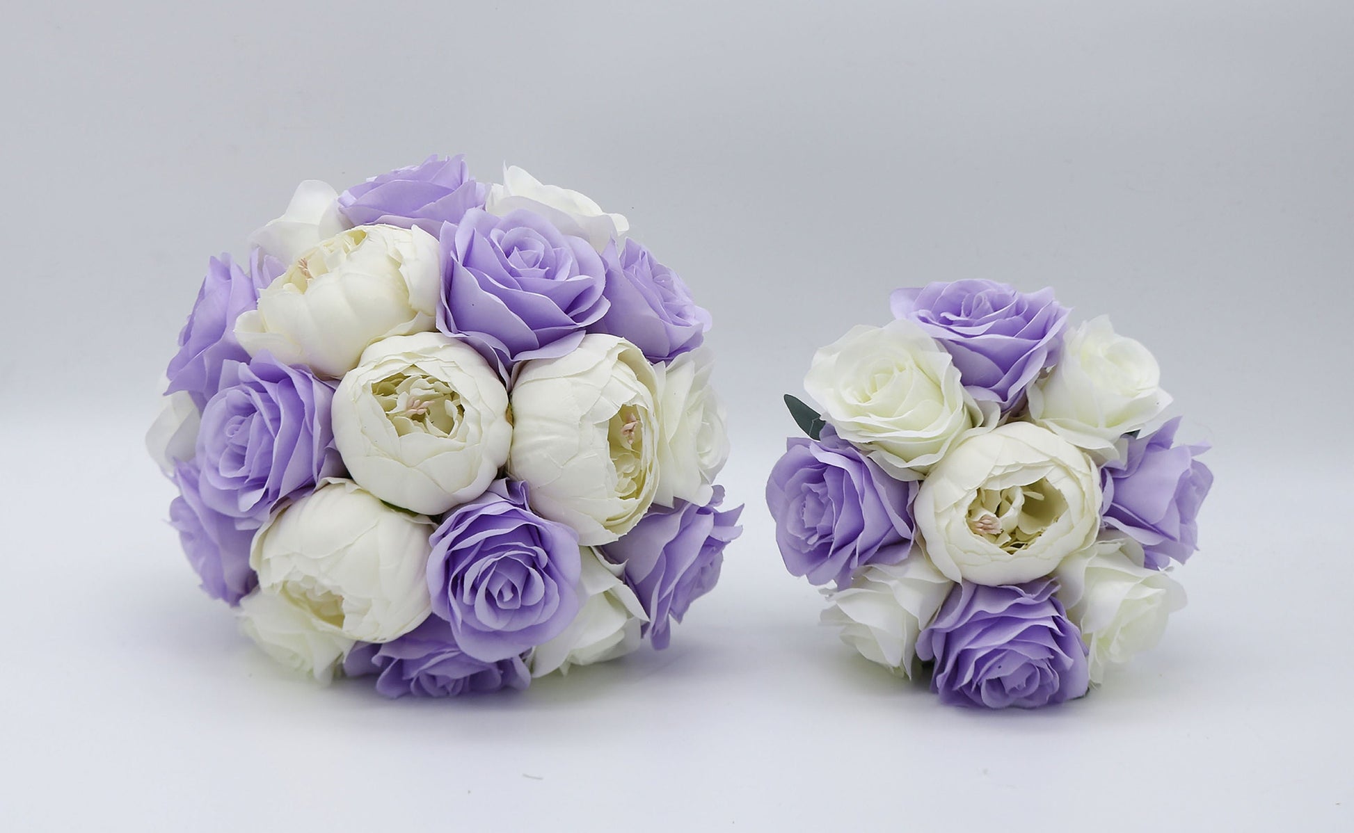 Lilac Ivory Wedding Bouquets, Artificial Flowers for bride and bridesmaids, Silk Bridal bouquets corsages boutonnieres, Wedding Flowers