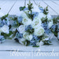 Wedding bouquet, Dusty Blue and Ivory Bridesmaids bouquet, Wedding Flowers, Boho Wedding, Corsage, bridal Flower Package