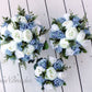 Wedding bouquet, Dusty Blue and Ivory Bridesmaids bouquet, Wedding Flowers, Boho Wedding, Corsage, bridal Flower Package