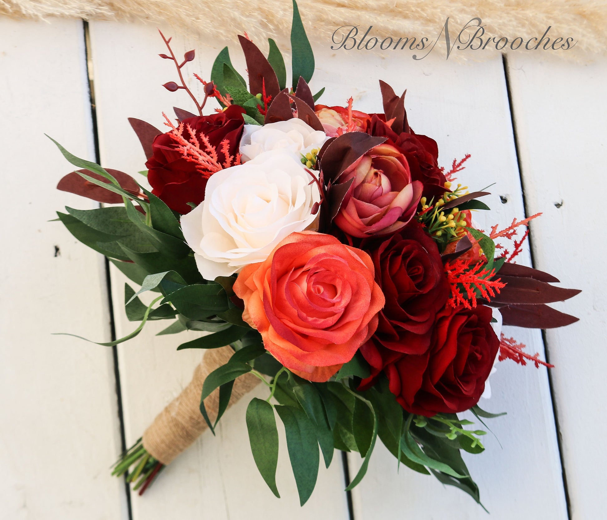 Fall Wedding Bouquet, Boho Rustic Bridal Bouquet, Autumn Bridal Bouquet, Burnt orange, burgundy bouquet, Artificial Flowers for Weddings