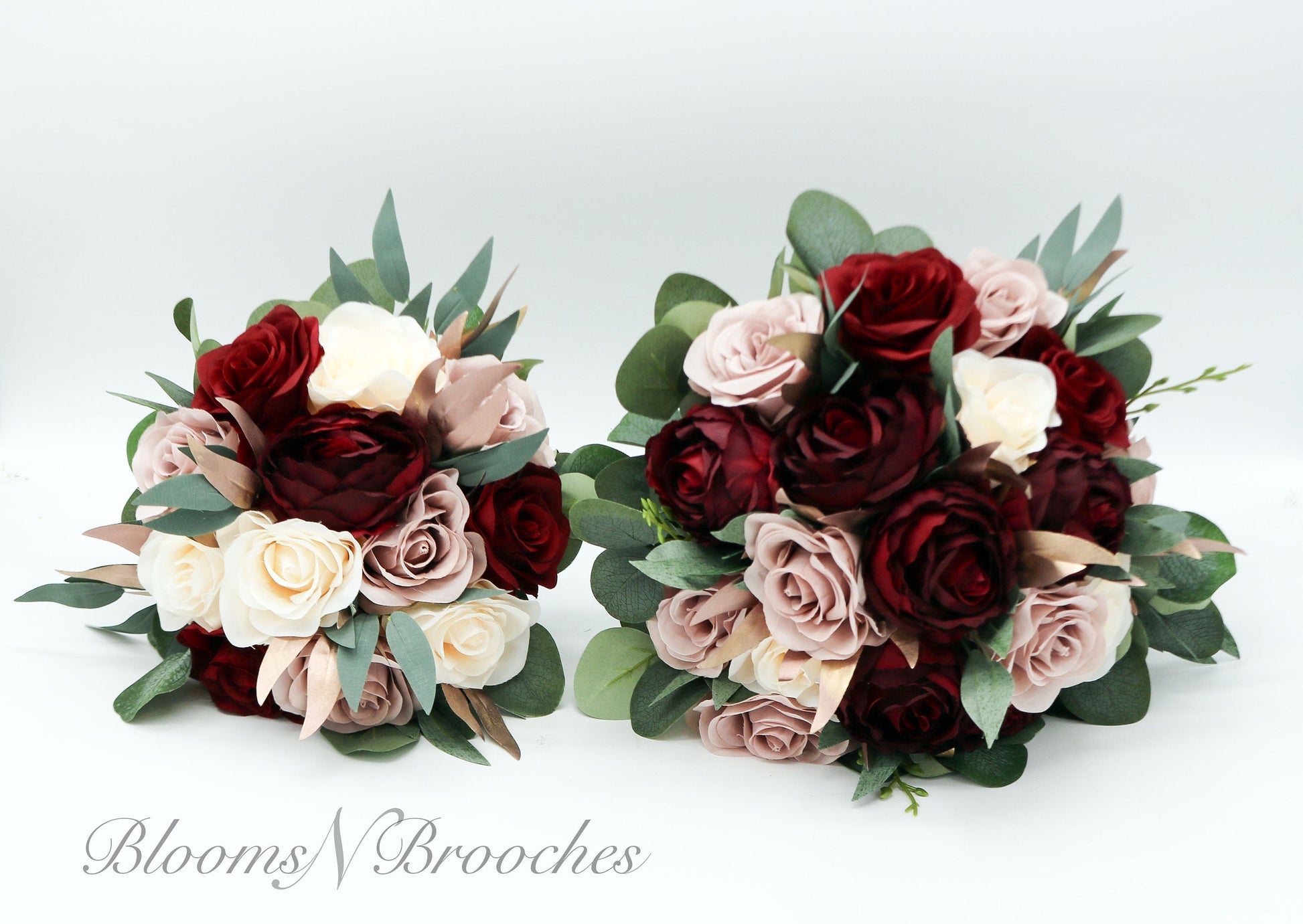 Wine Dusty andIvory Cream Boho Rose Gold Wedding Bouquets, Bridal Bouquet, Bridesmaids bouquet, Artificial Wedding Flowers Burgundy Flowers