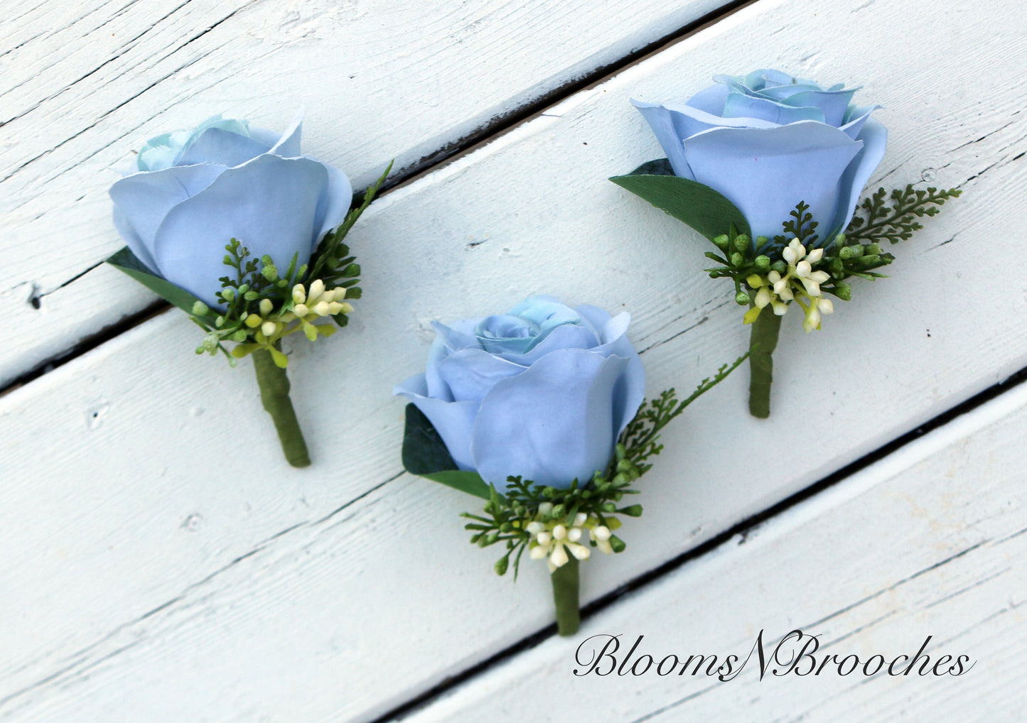 Boho Wedding Bouquet in Navy Dusty Blue and Ivory, Faux Bridal and Bridesmaids bouquets, Artificial Wedding Flowers Roses, eucalyptus