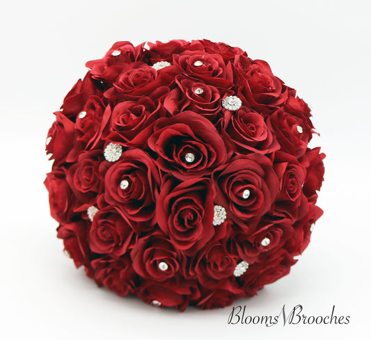 Red Bling Wedding Bouquet, Rose Bridal Bouquet, Bridesmaids Bouquets, Artificial Wedding Flowers, Rose Rhinestones