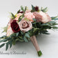 Boho Wedding Bouquet Dusty Rose Wine Ivory, Silk Bridal and Bridesmaids Bouquets for Weddings, Rose Peony Eucalyptus Wedding Bouquet Silk