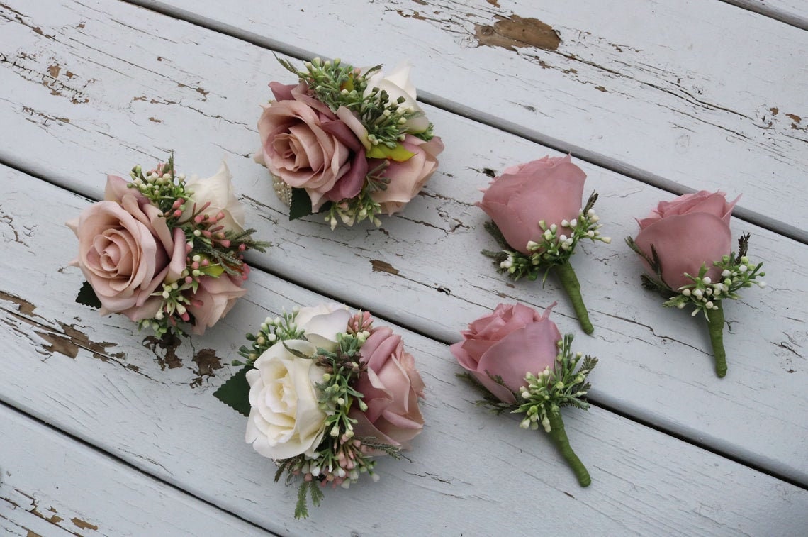 Dusty factory rose corsage