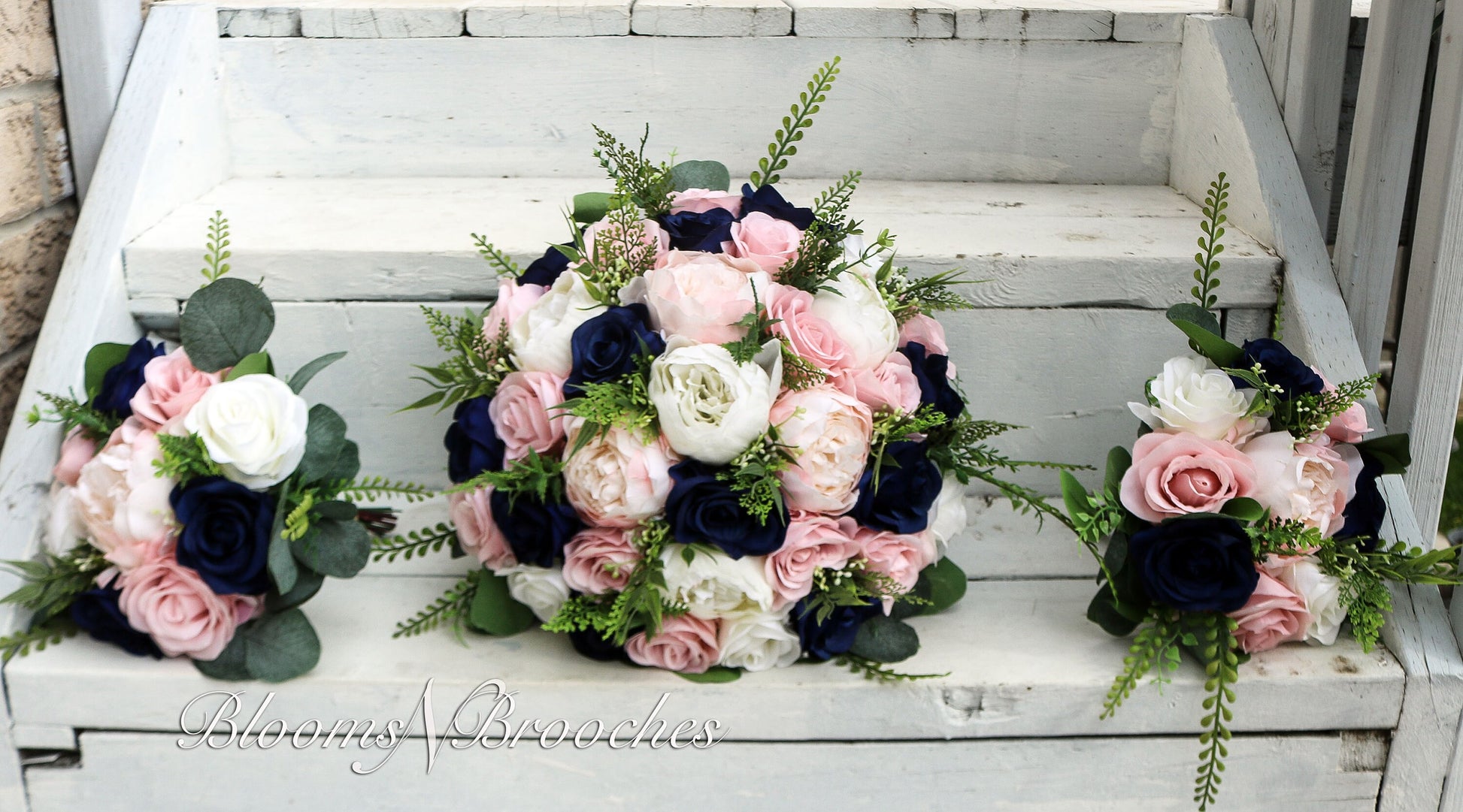 Navy Blush and Ivory Boho Wedding Bouquets, Bridal Bouquet, Bridesmaids bouquet, Artificial Wedding Flowers, Boho Wedding, Burgundy Flowers,