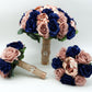 Navy Dusty Rose and Rose Gold Wedding Bouquet, Navy Bridal Bouquet, Bridesmaids Bouquets, Artificial Wedding Flowers, Roses, Peonies