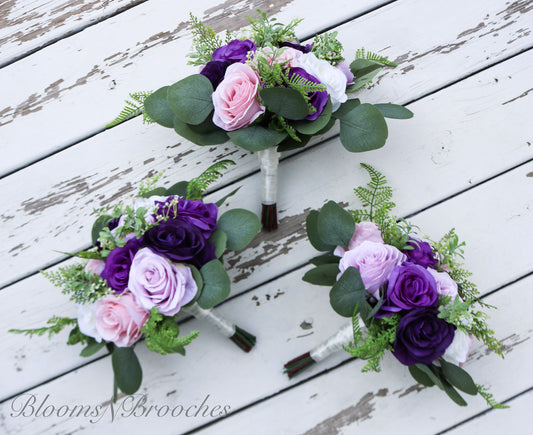 Purple Bouquets, Bridesmaids Bouquets, Bridal bouquets, Boho Wedding Bouquets, Bridesmaids bouquet, Artificial Wedding Flowers