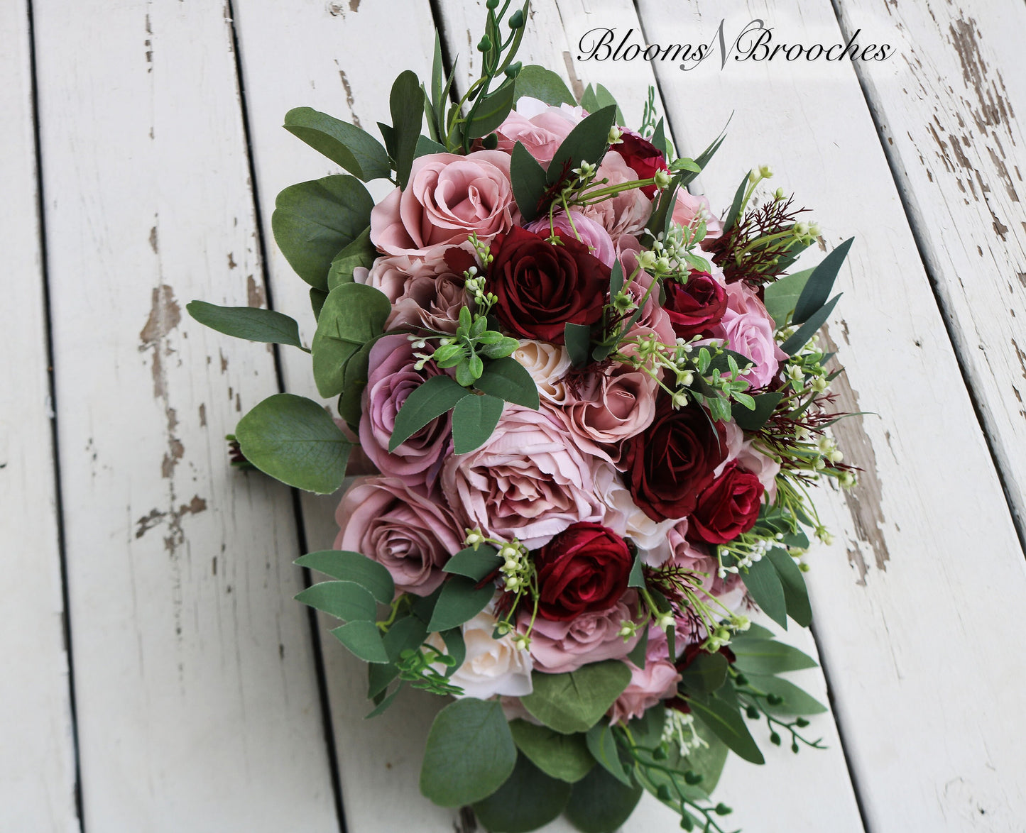 Wine Blush and Dusty Rose Boho Wedding Bouquets, Faux Bridal Bouquet and Bridesmaids bouquets, Burgundy Flowers for Weddings, Silk