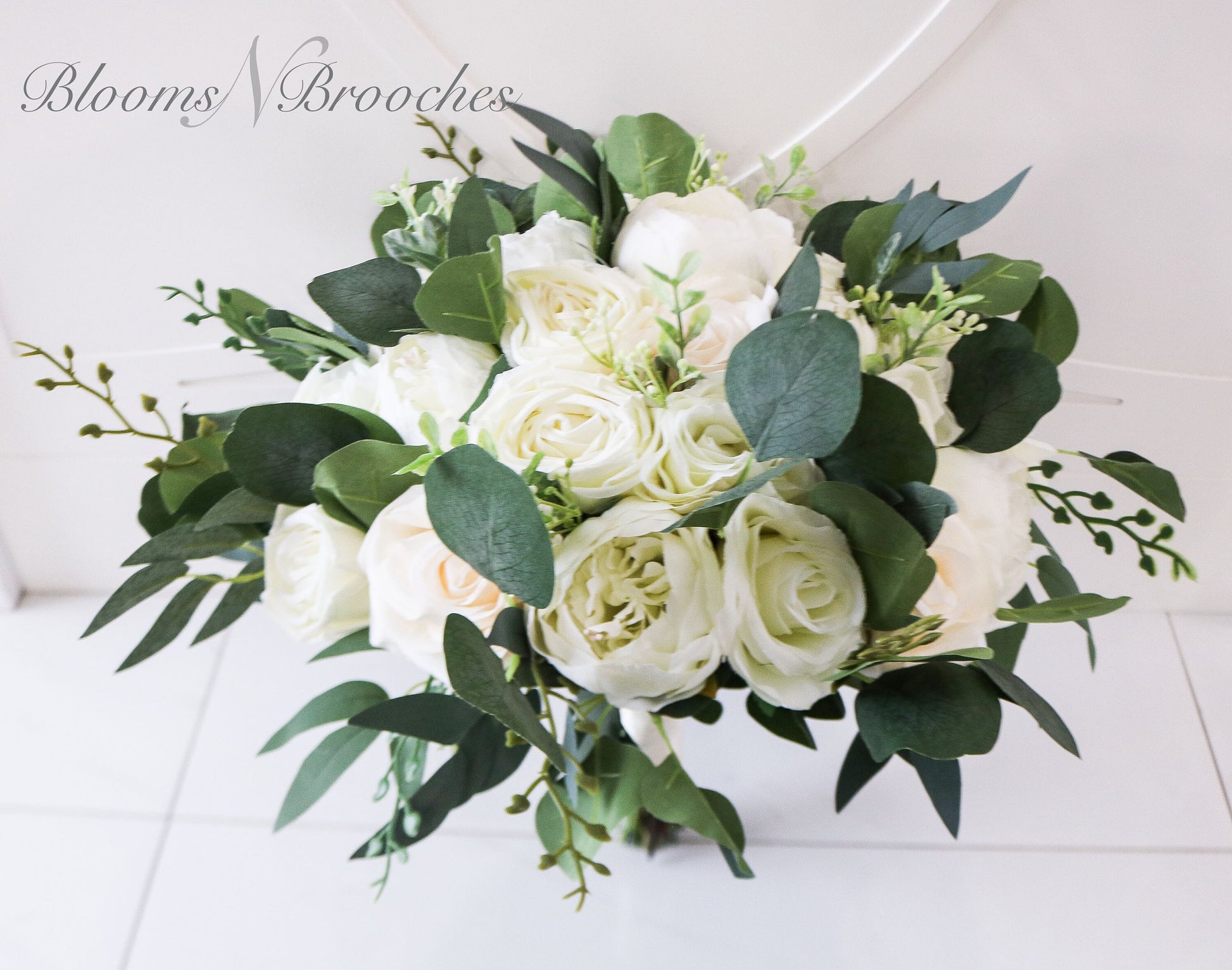 Wedding Bouquets, Bridal Bouquet, Ivory Artificial Wedding Flowers, Roses Eucalyptus Peony, Wedding flowers, boho wedding