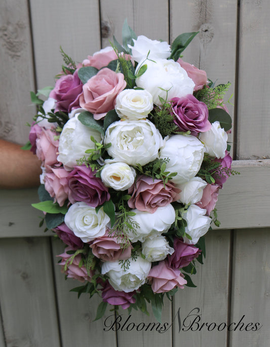 Dusty Rose Mauve cascade Bridal Bouquet, Wedding Bouquet Cascade, Mauve Dusty Rose Ivory Bouquet, Faux Wedding Flowers, Wedding Flowers