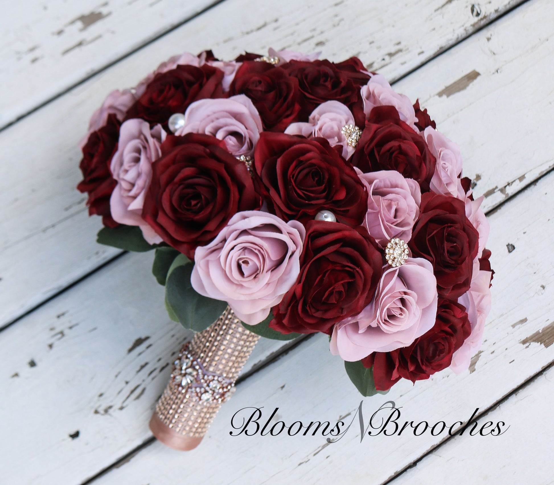 Burgundy and Dusty rose bridal. bouquet, Wedding Bouquet, faux flowers, Rose gold Bouquet, Bridesmaids bouquets, silk bling bouquet,