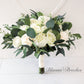 Ivory White & Greenery Wedding Bouquet, Bridal Bouquet, Bridesmaids Bouquets, Boho Wedding Bouquet, Peonies Roses eucalyptus, Faux flowers