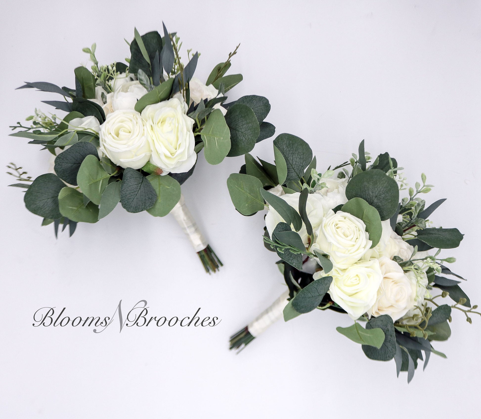 Ivory White & Greenery Wedding Bouquet, Bridal Bouquet, Bridesmaids Bouquets, Boho Wedding Bouquet, Peonies Roses eucalyptus, Faux flowers