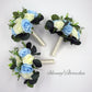 Wedding Bouquet light blue and ivory silk, Artificial bridal bouquet and bridesmaids bouquets customized, Faux Flowers for weddings