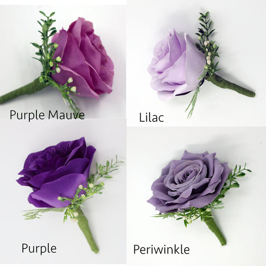 Purple Boutonniere, Lilac, Mauve, Periwinkle Boutonniere for wedding, buttonhole, boutonniere for men, Groom & Groomsmen, prom, silk