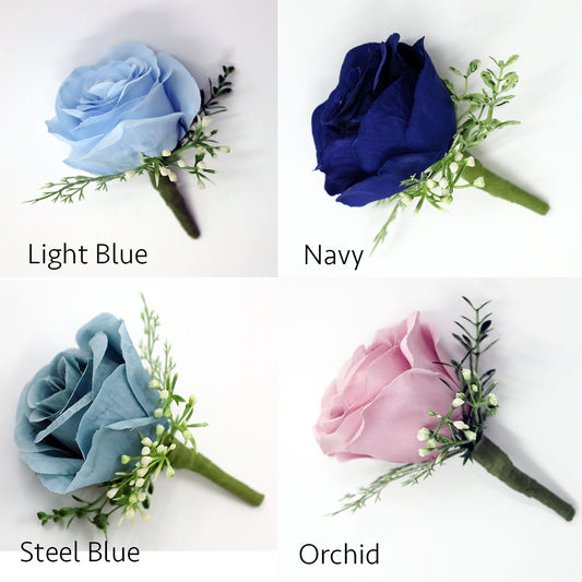 Blue Boutonniere, steel blue, light blue, navy Boutonniere for wedding, buttonhole, boutonniere for men, Groom & Groomsmen, prom, silk