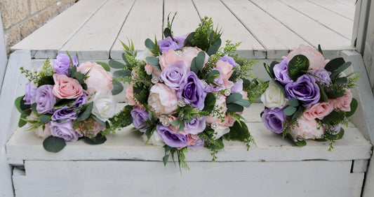Lilac Blush Wedding Bouquets,Bridal Bouquets, purple pink bouquets for weddings, artificial wedding bouquets, Silk Flowers, Boutonnieres