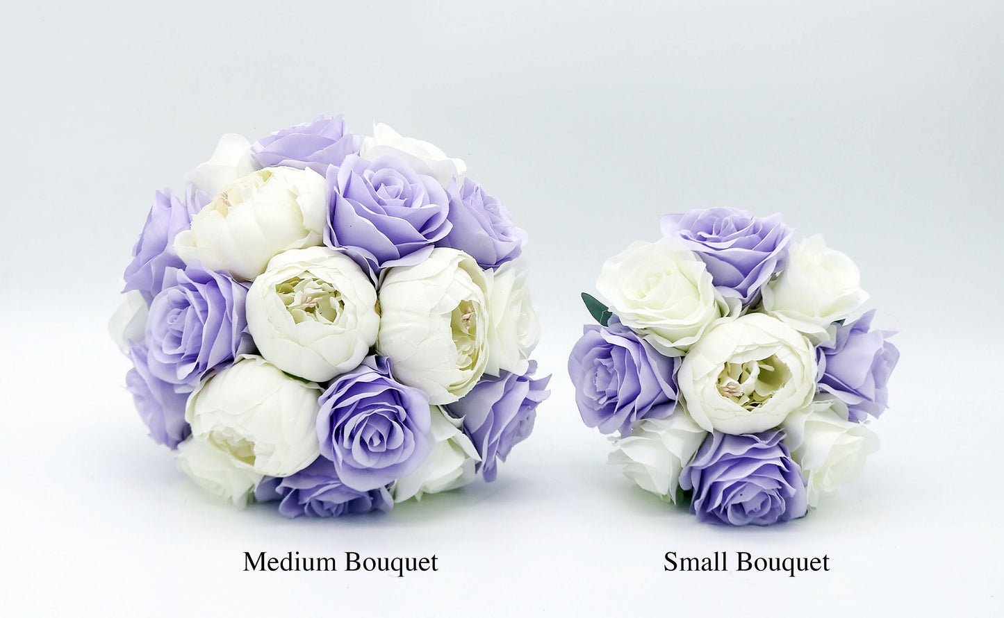 Lilac Ivory Wedding Bouquets, Artificial Flowers for bride and bridesmaids, Silk Bridal bouquets corsages boutonnieres, Wedding Flowers