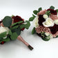 Burgundy Dusty Rose Ivory Wedding Bouquets, Faux Artificial Bridal and Bridesmaids Bouquets, Silk Wedding Flowers with Roses Eucalyptus