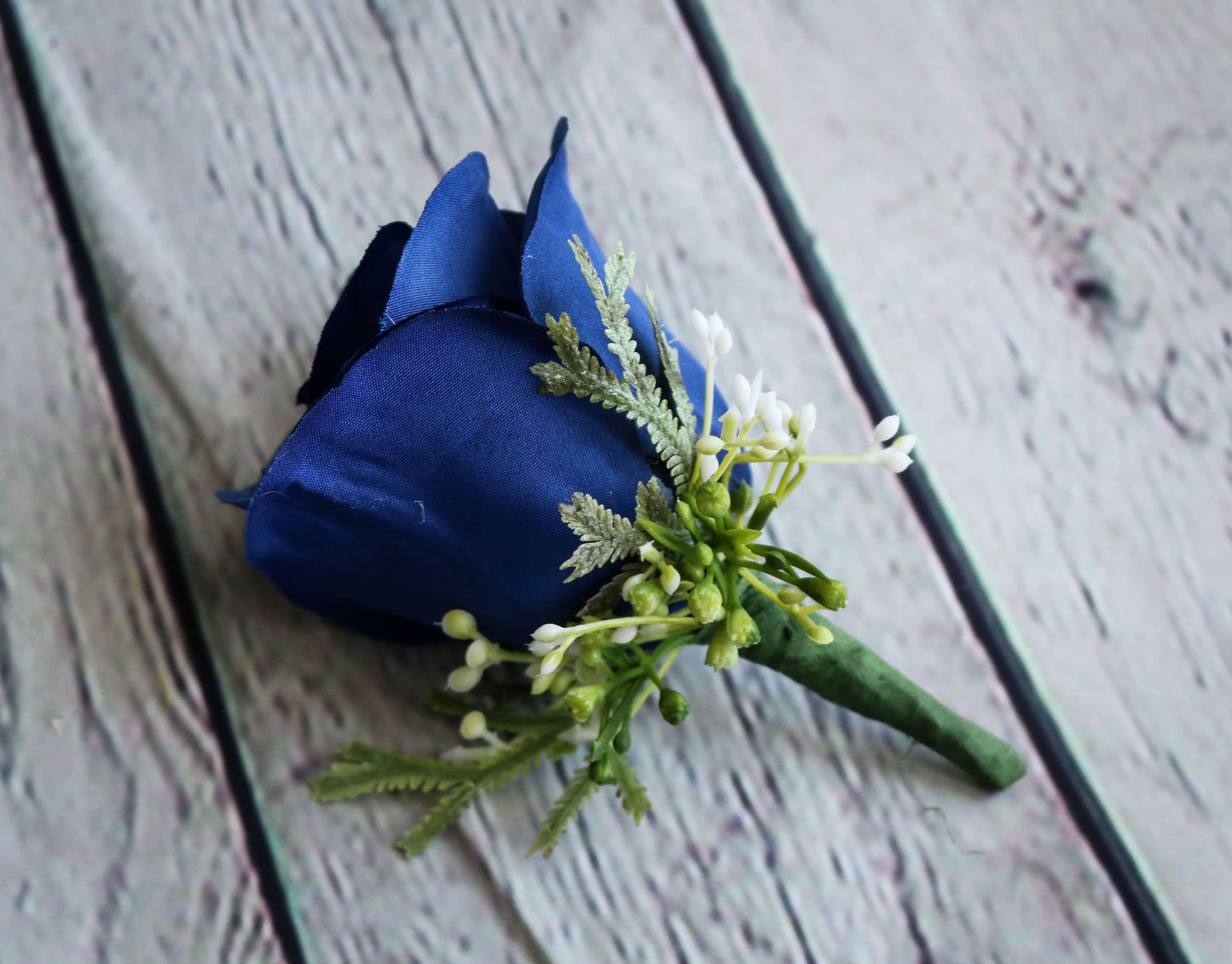 Boho Wedding Bouquet in Navy Dusty Blue and Ivory, Faux Bridal and Bridesmaids bouquets, Artificial Wedding Flowers Roses, eucalyptus