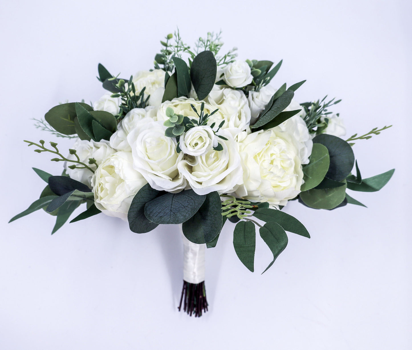 Wedding Bouquet, Bridal Bridesmaids Bouquets, Faux Eucalyptus wedding bouquet, White Ivory Wedding Flowers, Silk Florals for Weddings