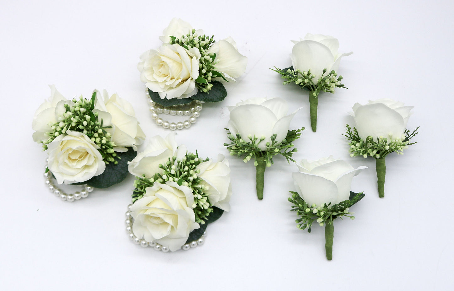 Wedding Bouquet, Bridal Bridesmaids Bouquets, Faux Eucalyptus wedding bouquet, White Ivory Wedding Flowers, Silk Florals for Weddings