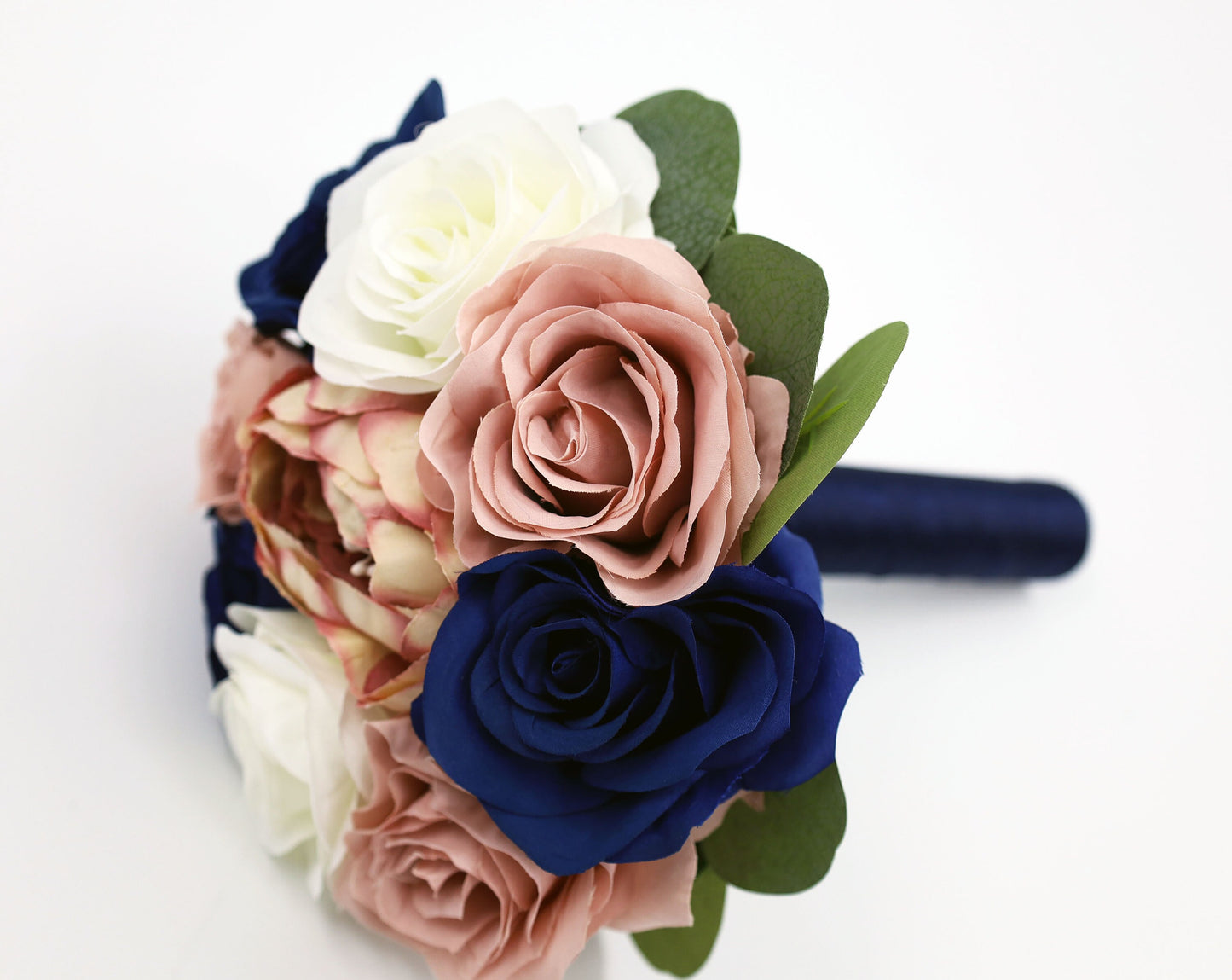 Artificial Wedding Flowers Navy and Dusty Rose, Silk Bridal bouquet and bridesmaids bouquets for weddings, Faux peony rose bouquets
