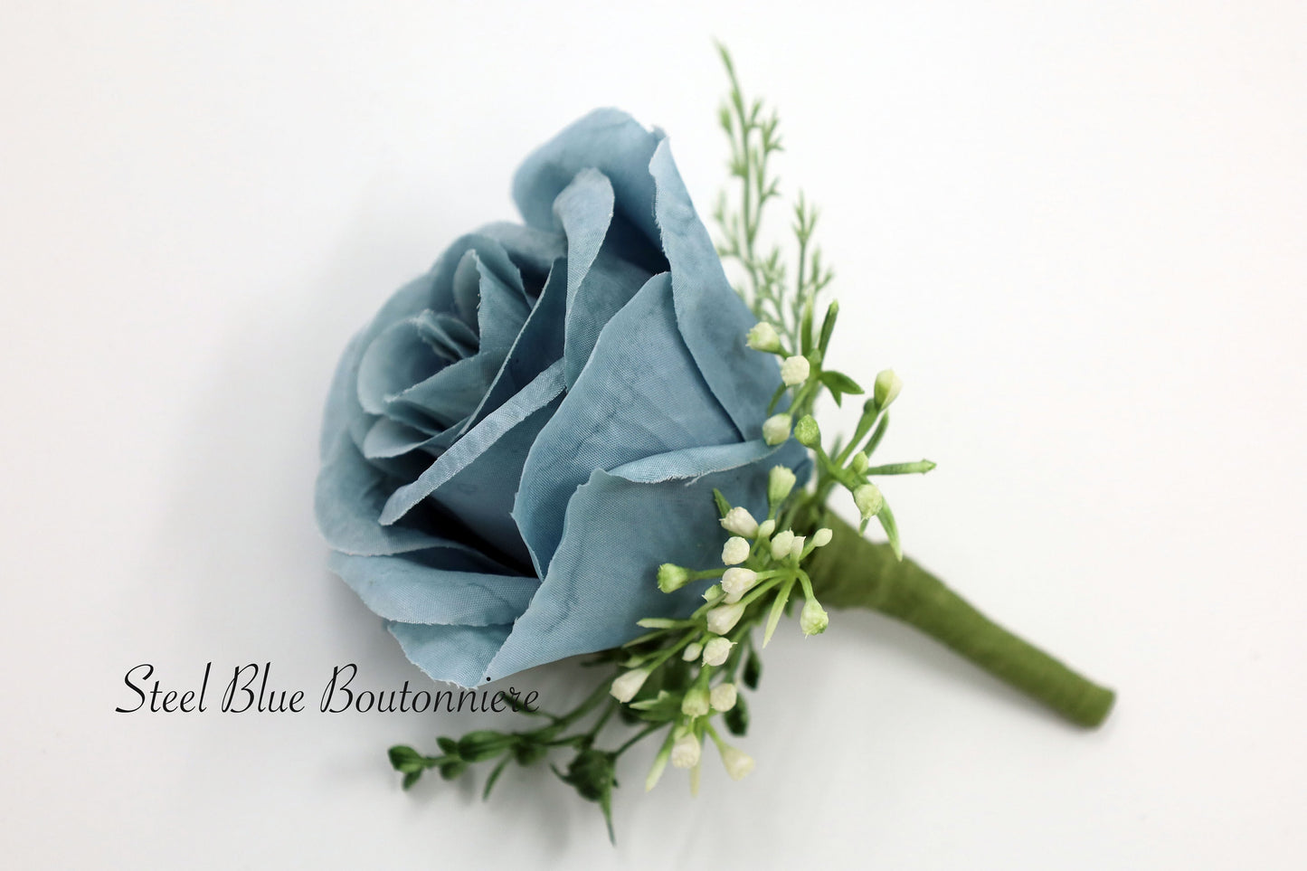 Faux Bridal bouquet with dusty blue steel blue flowers, Wedding Bride Bridesmaids Bouquets in white and blue rose eucalyptus greenery