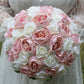 Blush Pink Ivory Wedding Bouquet, Round Crystal Pearl Bouquet for Bride, Faux Bridal Bouquet Bridesmaids Bouquets, Rose Peony Bouquet