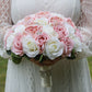Blush Pink Ivory Wedding Bouquet, Round Crystal Pearl Bouquet for Bride, Faux Bridal Bouquet Bridesmaids Bouquets, Rose Peony Bouquet