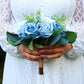 Wedding Bouquet Blue, Artificial Steel Blue Dusty Blue white Bridal Bridesmaids Bouquets, Boho Bouquet Silk, Faux Wedding Flowers, Silk