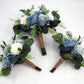 Wedding Bouquet Blue, Artificial Steel Blue Dusty Blue white Bridal Bridesmaids Bouquets, Boho Bouquet Silk, Faux Wedding Flowers, Silk