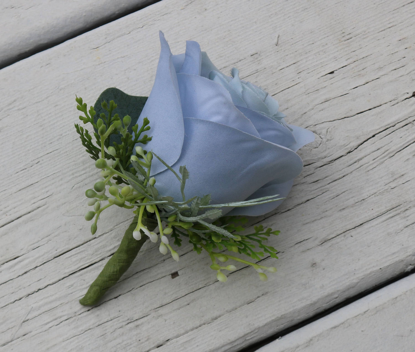 Faux Bridal bouquet with dusty blue steel blue flowers, Wedding Bride Bridesmaids Bouquets in white and blue rose eucalyptus greenery