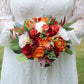 Wedding Bouquet Burnt Orange Burgundy Bouquet, Wedding Flowers Artificial Fall, Boho Rustic Bouquet bride bridesmaids, Autumn Bridal Bouquet