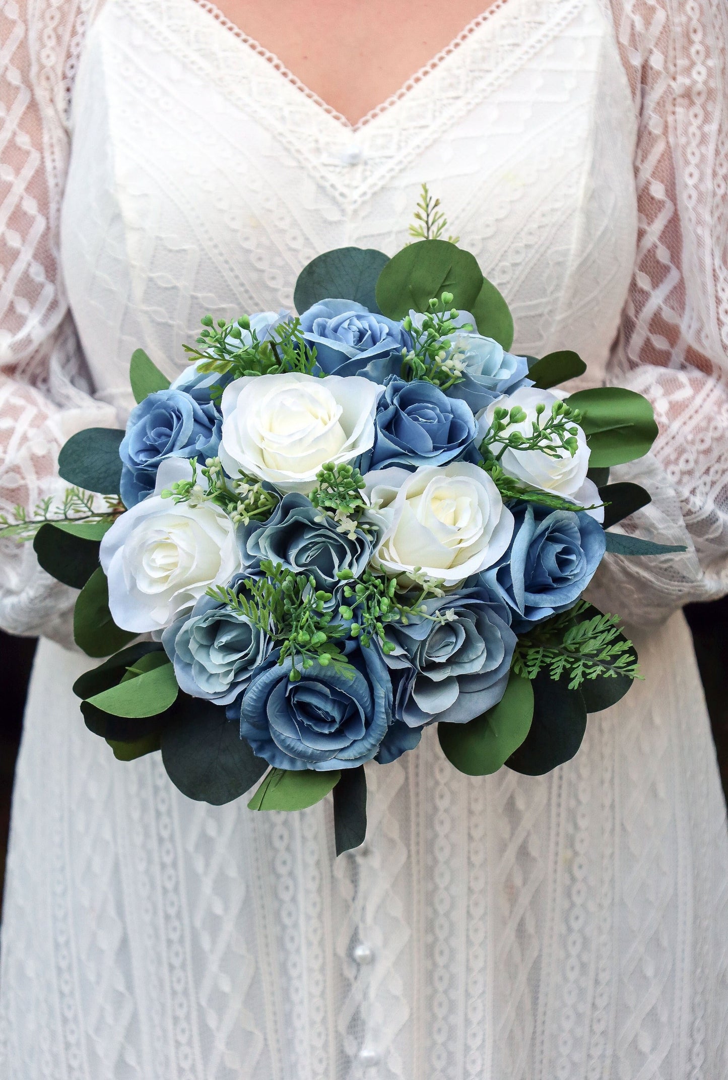 Wedding bouquet blue, boho steel blue dusty blue artificial bouquets, bridal bouquet bridesmaids bouquets
