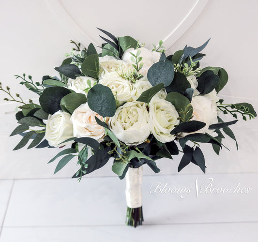 Flowers For Wedding, Bouquets, Bridal Bouquet, Ivory Artificial Wedding Flowers, Roses Eucalyptus Peony, Wedding flowers, boho wedding