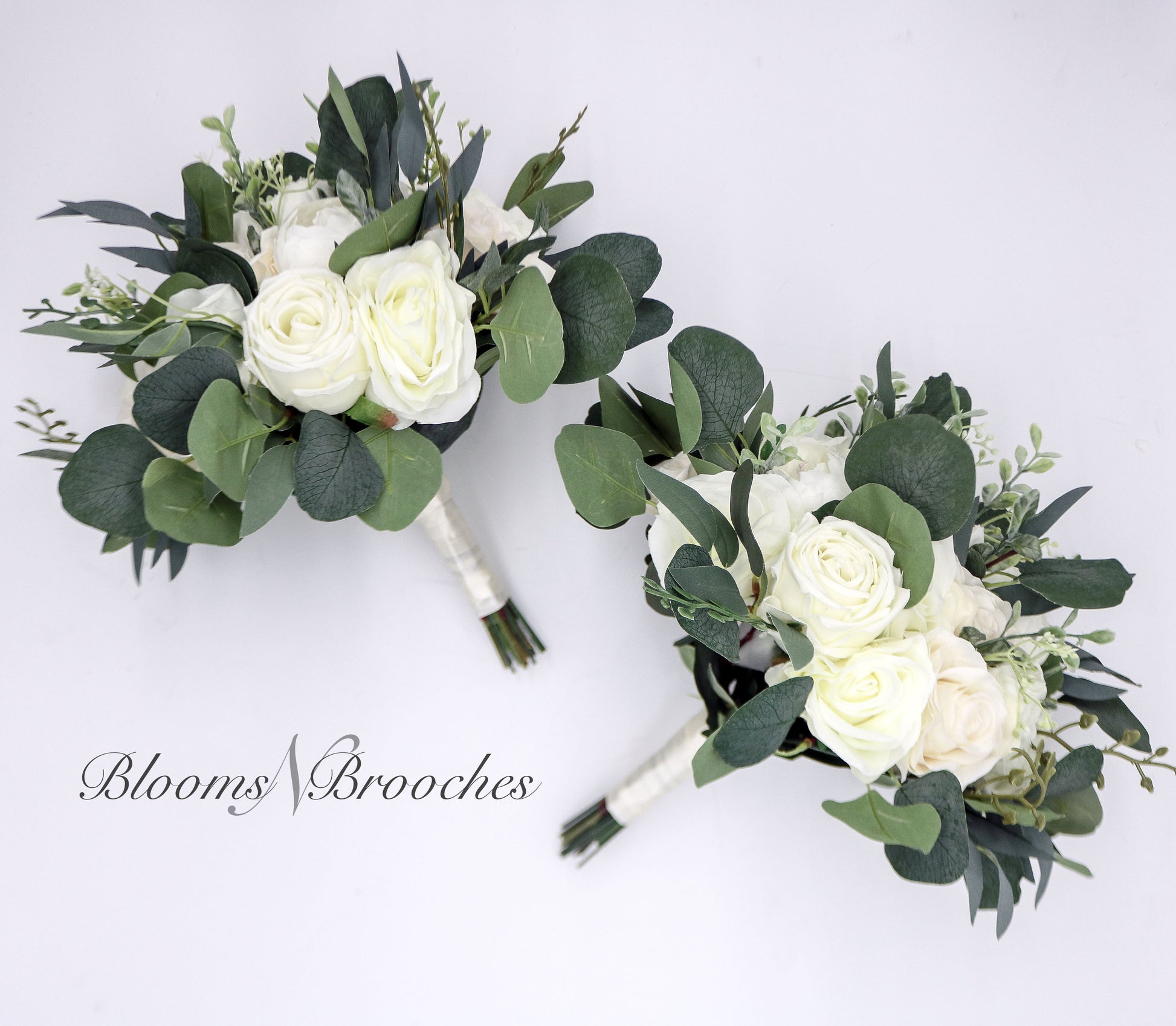 SEMONONIA Bridesmaid Bouquets - Set of 6 Ivory Artificial Flowers Bouquet  for Wedding Small Floral Centerpieces for Marriage Proposal Party