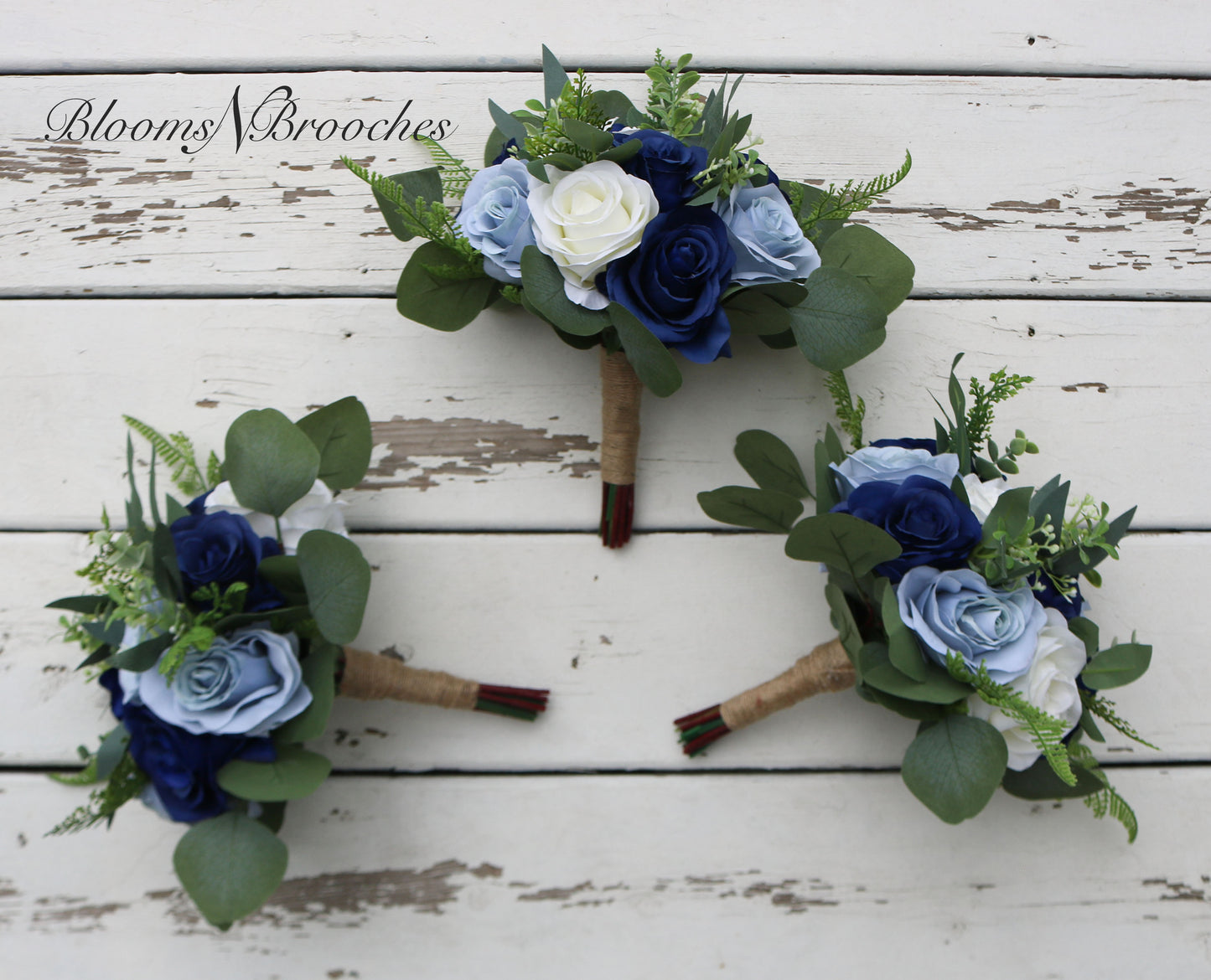 Navy, dusty blue and Ivory Boho Wedding Bouquets, Bridal Bouquet, Bridesmaids bouquet