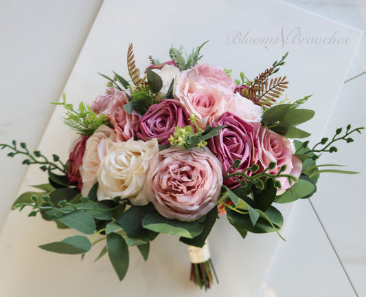 wedding bouquet pink artificial, faux wedding bouquet for bride, Silk wedding flowers